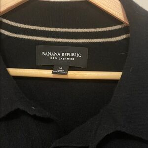 Banana Republic Black Cashmere Sweater with Cream Stripe